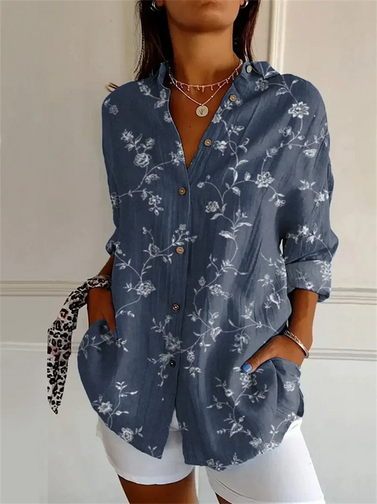 Monique - Lång Blus med Blommönster