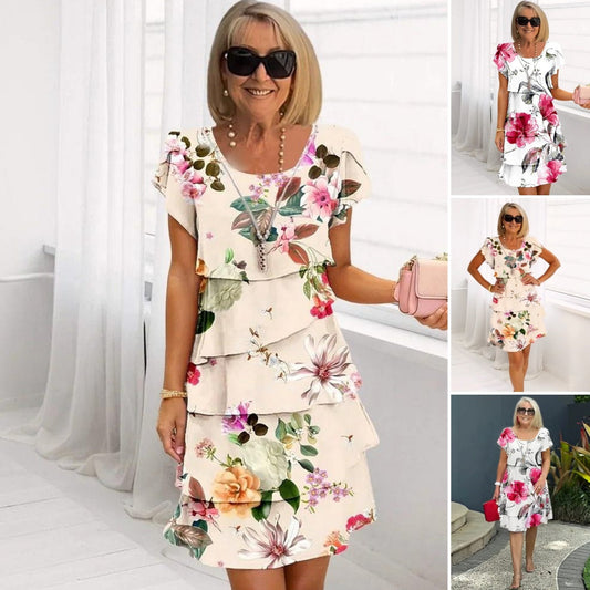 Lilly | Kaskadklänning med Blommigt Tryck